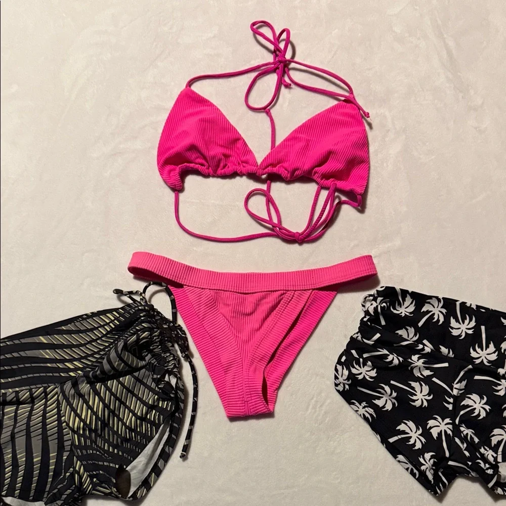 Frankie's Bikinis Hot Pink Set with additional shorts